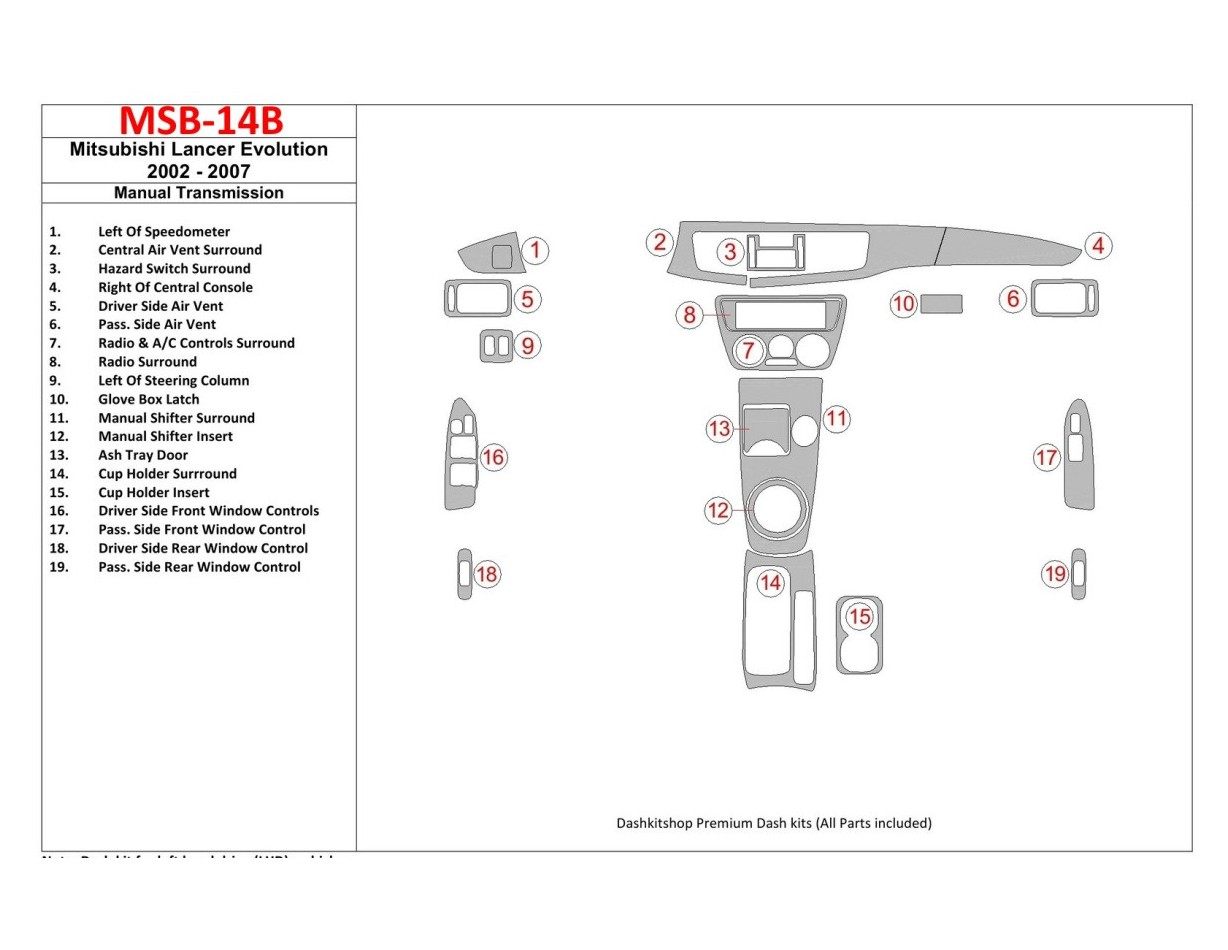 Mitsubishi Lancer Evolution 2002-2007 Manual Gear Box BD Interieur Dashboard Bekleding Volhouder