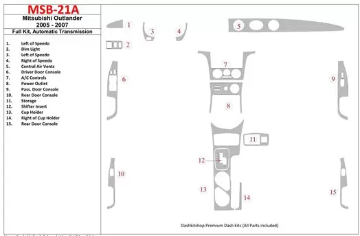 Mitsubishi Outlander 2005-2007 Full Set, Automatic Gear Interior BD Dash Trim Kit