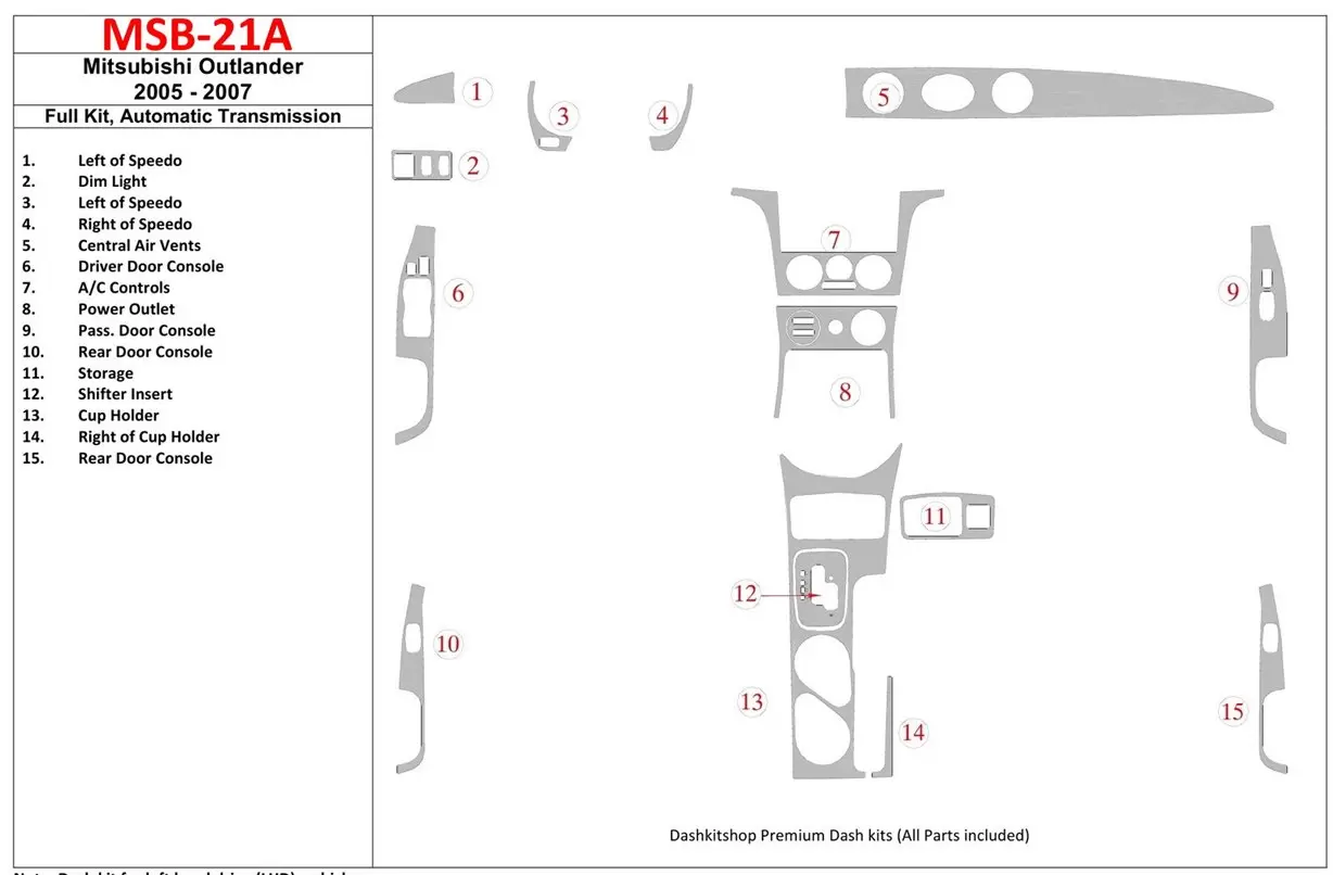 Mitsubishi Outlander 2005-2007 Full Set, Automatic Gear BD Interieur Dashboard Bekleding Volhouder