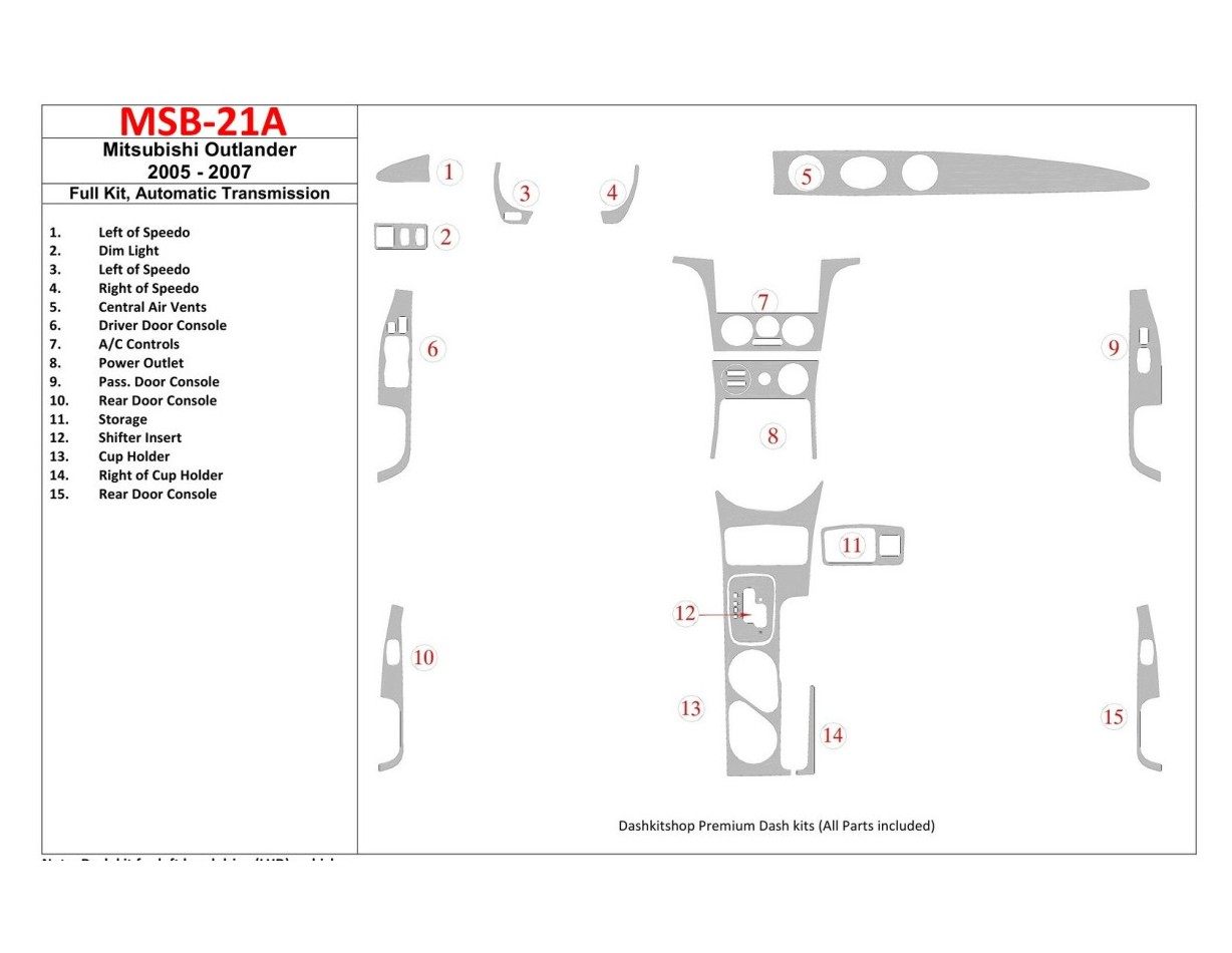 Mitsubishi Outlander 2005-2007 Full Set, Automatic Gear Interior BD Dash Trim Kit