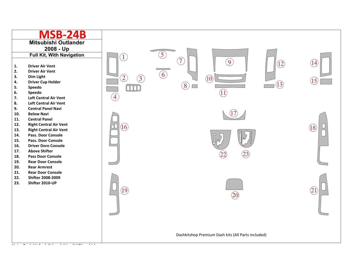 Mitsubishi Outlander 2008-UP Full Set, c NAVI Interior BD Dash Trim Kit