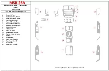 Mitsubishi Outlander ASX/Sport 2011-UP Full Set, Without NAVI Interior BD Dash Trim Kit