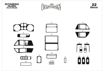 Mitsubishi Pajero 01.01 - 05.04 Kit Rivestimento Cruscotto all'interno del veicolo Cruscotti personalizzati 22-Decori