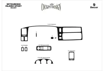 Mitsubishi Pajero Sport 05.2002 3M 3D Interior Dashboard Trim Kit Dash Trim Dekor 9-Parts