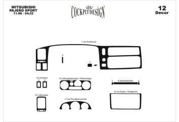 Mitsubishi Pajero Sport 11.98-04.02 3M 3D Interior Dashboard Trim Kit Dash Trim Dekor 12-Parts