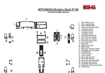 Mitsubishi Pajero Sport/Montero Sport 1998-2008 With Overhead, With Sunroof, 28 Parts set Decor de carlinga su interior