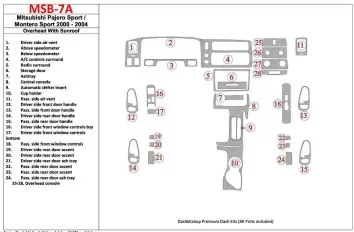 Mitsubishi Pajero Sport/Montero Sport 1998-2008 With Overhead, With Sunroof, 28 Parts set Interior BD Dash Trim Kit