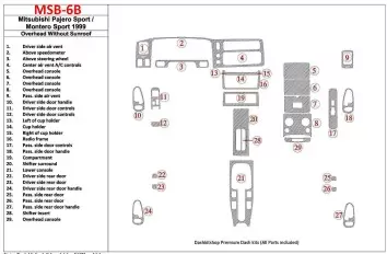 Mitsubishi Pajero Sport/Montero Sport 1998-2008 With Overhead, Without Sunroof, 29 Parts set BD Interieur Dashboard Bekleding Vo
