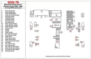 Mitsubishi Pajero Sport/Montero Sport 1998-2008 With Overhead, Without Sunroof, 29 Parts set Interior BD Dash Trim Kit