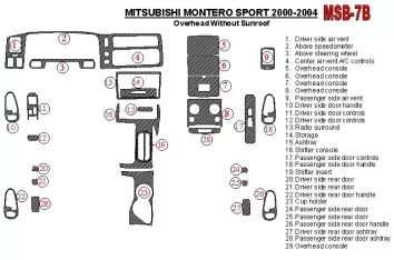 Mitsubishi Pajero Sport/Montero Sport 1998-2008 With Overhead, Without Sunroof, 29 Parts set Interior BD Dash Trim Kit 2