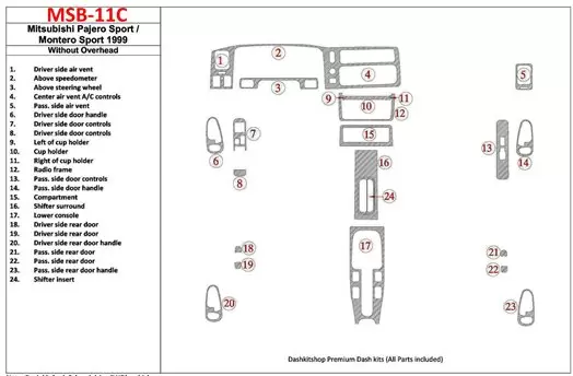 Mitsubishi Pajero Sport/Montero Sport 1998-2008 Without Overhead, 24 Parts set Interior BD Dash Trim Kit