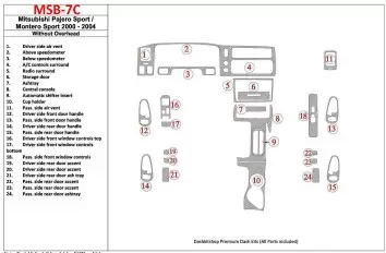 Mitsubishi Pajero Sport/Montero Sport 1998-2008 Without Overhead, 24 Parts set Interior BD Dash Trim Kit