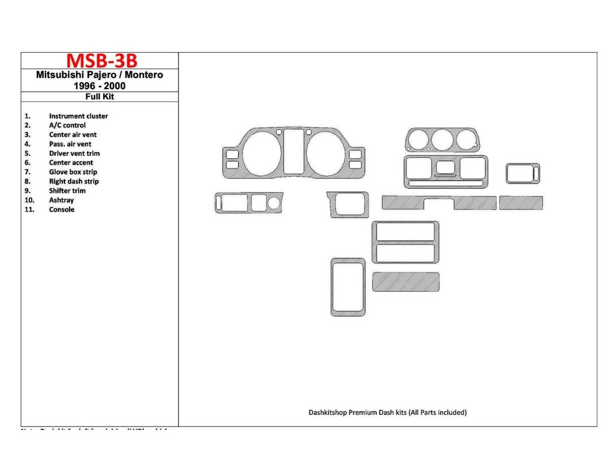 Mitsubishi Pajero/Montero 1991-1999 Full Set, 11 Parts set Cruscotto BD Rivestimenti interni