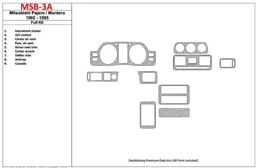 Mitsubishi Pajero/Montero 1991-1999 Full Set, 9 Parts set Interior BD Dash Trim Kit