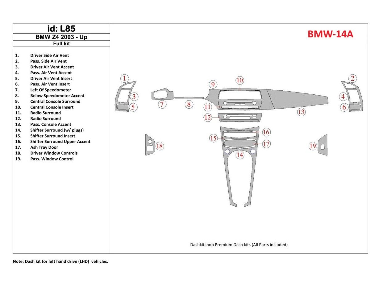 BMW Z4 2003-UP Ensemble Complet BD Kit la décoration du tableau de bord - 1 - habillage decor de tableau de bord