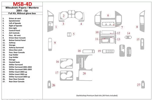 Mitsubishi Pajero/Montero 2000-2006 Full Set, Without glowe-box Interior BD Dash Trim Kit