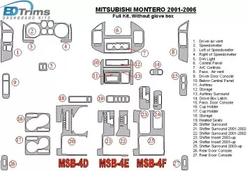 Mitsubishi Pajero/Montero 2000-2006 Full Set, Without glowe-box Decor de carlinga su interior