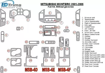 Mitsubishi Pajero/Montero 2000-2006 Full Set, Without glowe-box Interior BD Dash Trim Kit