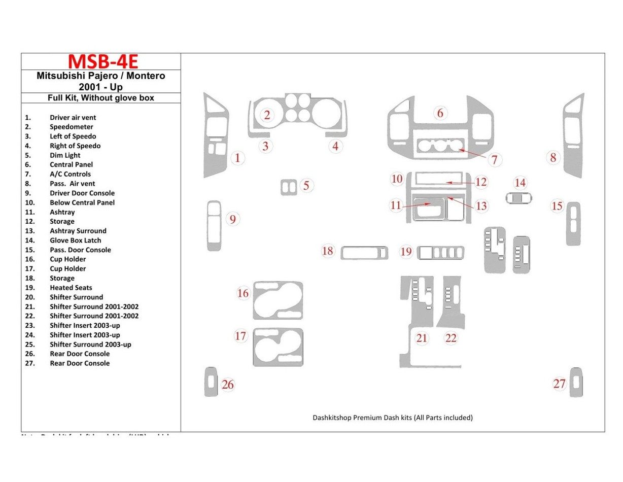 Mitsubishi Pajero/Montero 2000-2006 Full Set, Without glowe-box Cruscotto BD Rivestimenti interni