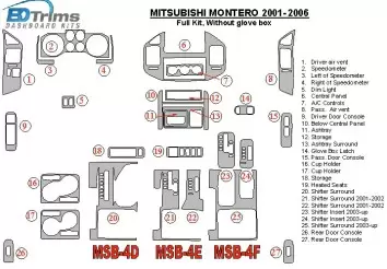 Mitsubishi Pajero/Montero 2000-2006 Full Set, Without glowe-box Interior BD Dash Trim Kit