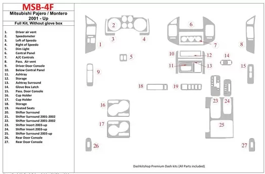 Mitsubishi Pajero/Montero 2000-2006 Full Set, Without glowe-box Interior BD Dash Trim Kit