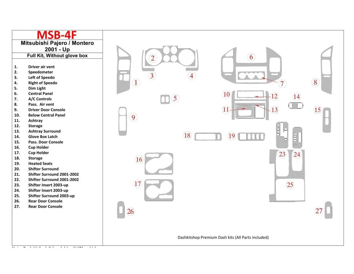 Mitsubishi Pajero/Montero 2000-2006 Full Set, Without glowe-box Interior BD Dash Trim Kit