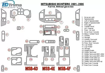 Mitsubishi Pajero/Montero 2000-2006 Full Set, Without glowe-box Interior BD Dash Trim Kit