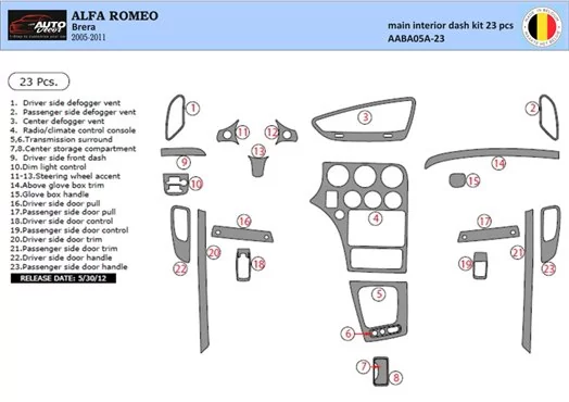 Alfa Romeo Brera 2005-2011 3D Interior Dashboard Trim Kit Dash Trim Dekor 22-Parts