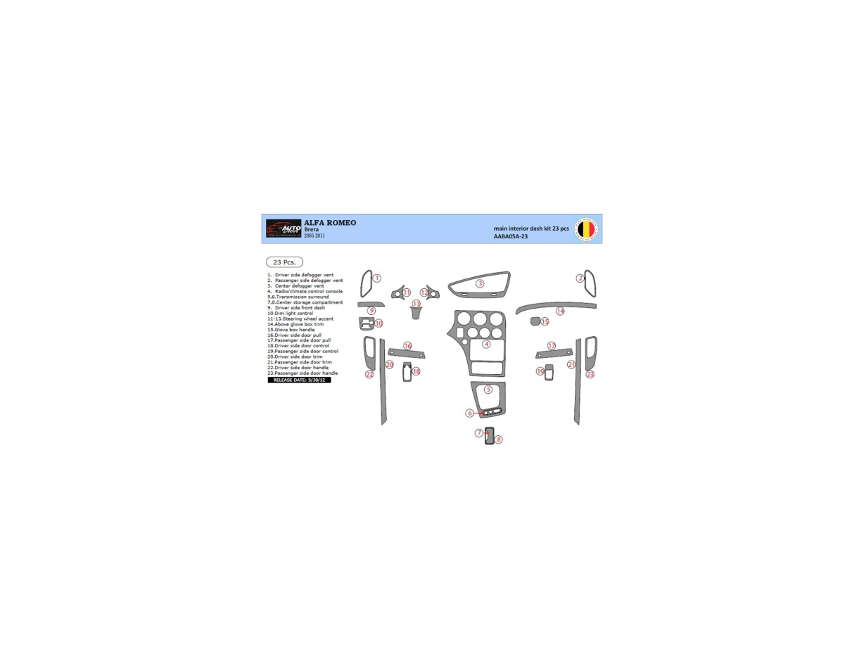 Alfa Romeo Brera 2005-2011 3D Interior Dashboard Trim Kit Dash Trim Dekor 22-Parts