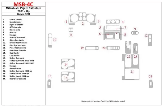 Mitsubishi Pajero/Montero 2000-2006 OEM Compliance Interior BD Dash Trim Kit