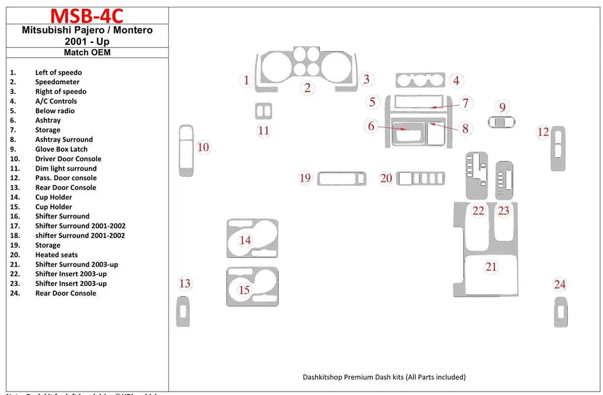 Mitsubishi Pajero/Montero 2000-2006 OEM Compliance Interior BD Dash Trim Kit