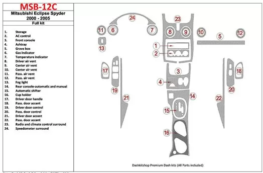 Mitsubishi Spyder 2000-2005 Full Set, 24 Parts set BD Interieur Dashboard Bekleding Volhouder