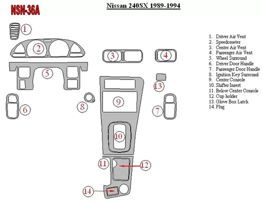 Nissan 240SX 1989-1994 Full Set Decor de carlinga su interior