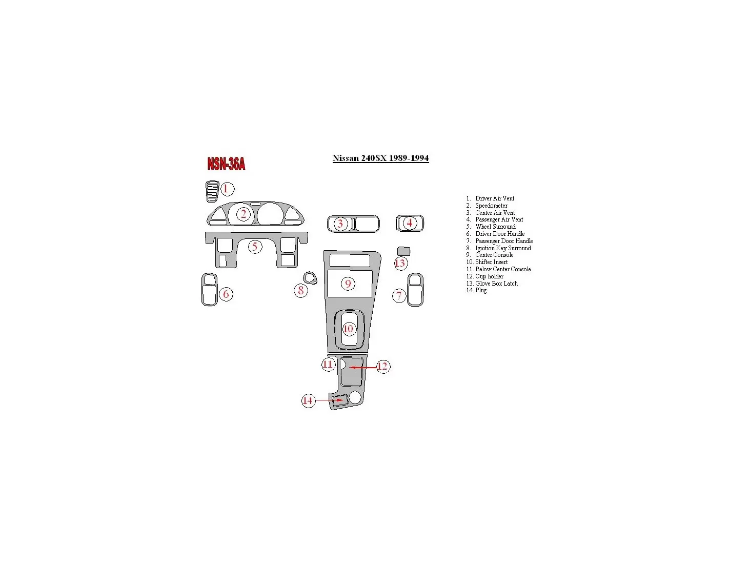 Nissan 240SX 1989-1994 Voll Satz BD innenausstattung armaturendekor cockpit dekor - 1- Cockpit Dekor Innenraum