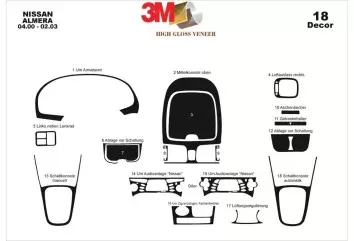 Nissan Almera 04.00-02.03 3M 3D Interior Dashboard Trim Kit Dash Trim Dekor 18-Parts