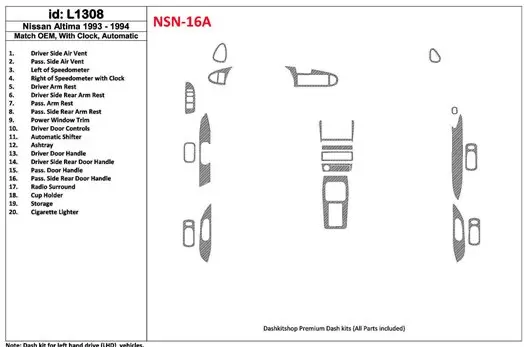 Nissan Altima 1993-1994 Automatic Gearbox, With watches, OEM Match, 19 Parts set Decor de carlinga su interior