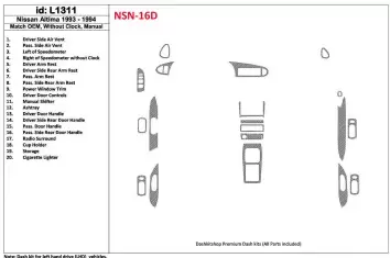 Nissan Altima 1993-1994 Manual Gearbox, Without watches, OEM Match, 19 Parts set Decor de carlinga su interior