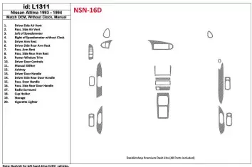 Nissan Altima 1993-1994 Manual Gearbox, Without watches, OEM Match, 19 Parts set Interior BD Dash Trim Kit