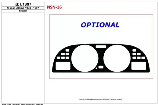 Nissan Altima 1993-1997 Cluster, 1 Parts set BD Interieur Dashboard Bekleding Volhouder