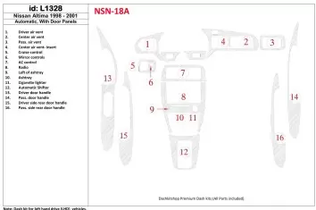 Nissan Altima 1998-2001 Automatic Gearbox, With Door panels, 16 Parts set Interior BD Dash Trim Kit