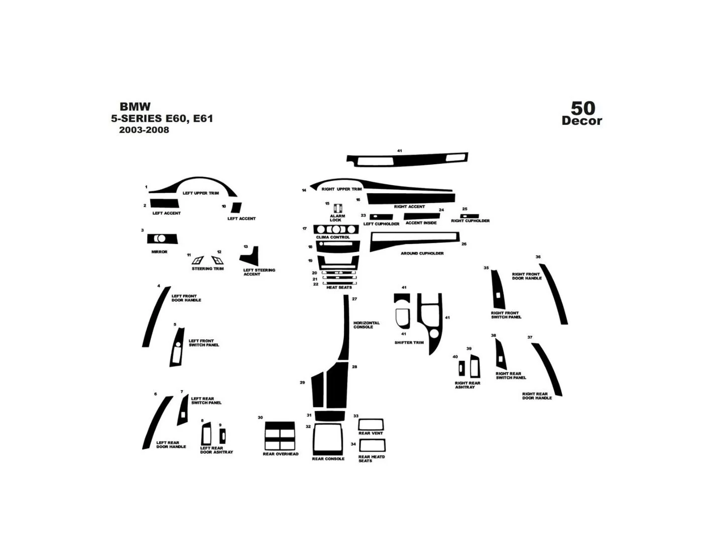 BMW-Series E60 2003-2008 3M 3D Interior Dashboard Trim Kit Dash Trim Dekor 24-Parts