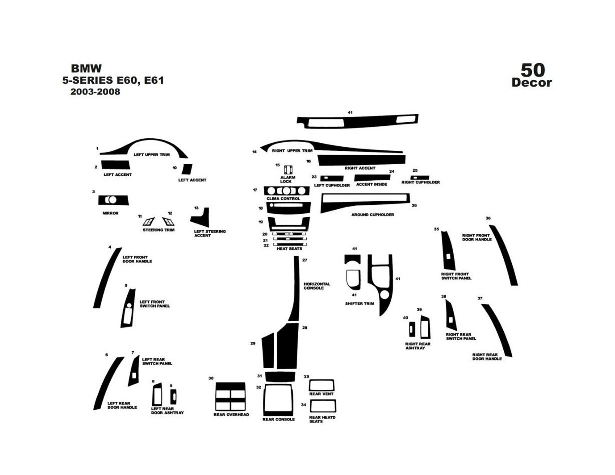 BMW-Series E60 2003-2008 Mittelkonsole Armaturendekor Cockpit Dekor 24-Teilige - 1- Cockpit Dekor Innenraum