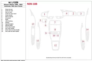 Nissan Altima 1998-2001 Manual Gearbox, With Door panels, 16 Parts set Decor de carlinga su interior