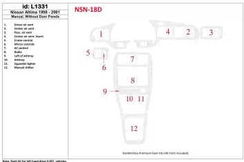 Nissan Altima 1998-2001 Manual Gearbox, Without Door panels,12 Parts set Decor de carlinga su interior