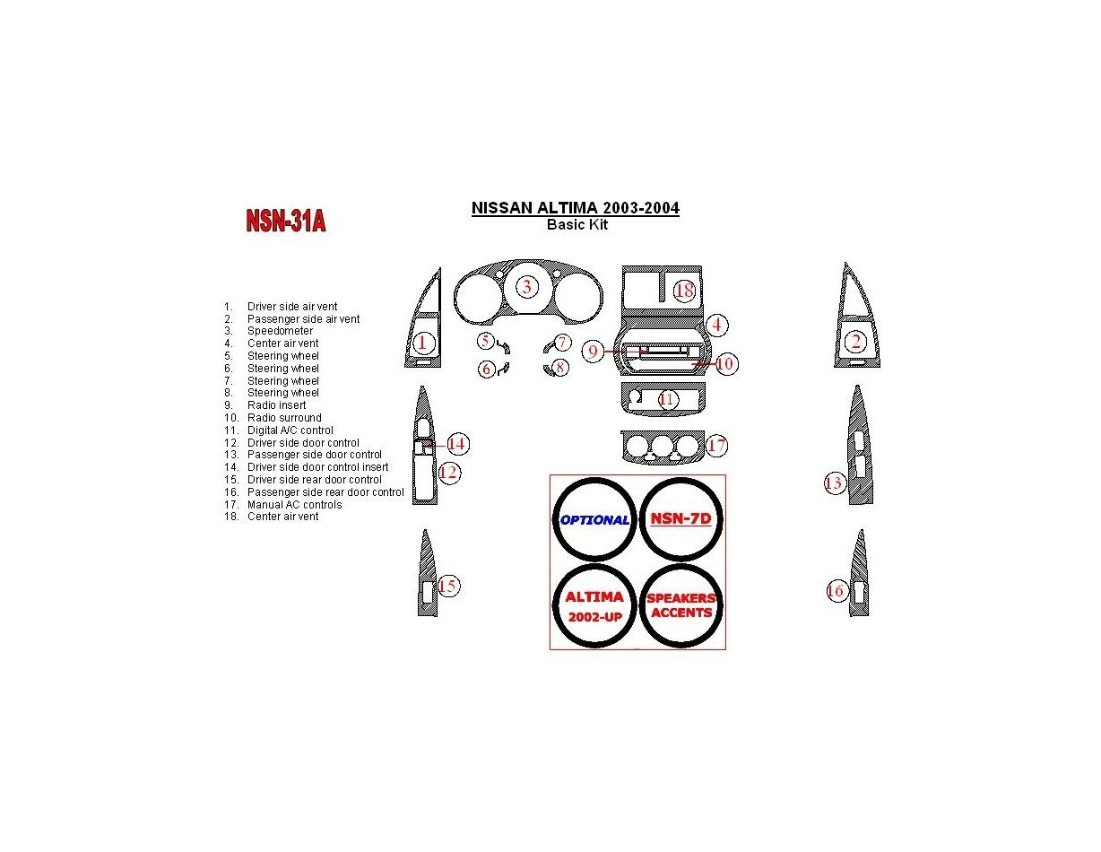 Nissan Altima 2003-2004 Grundset BD innenausstattung armaturendekor cockpit dekor - 1- Cockpit Dekor Innenraum
