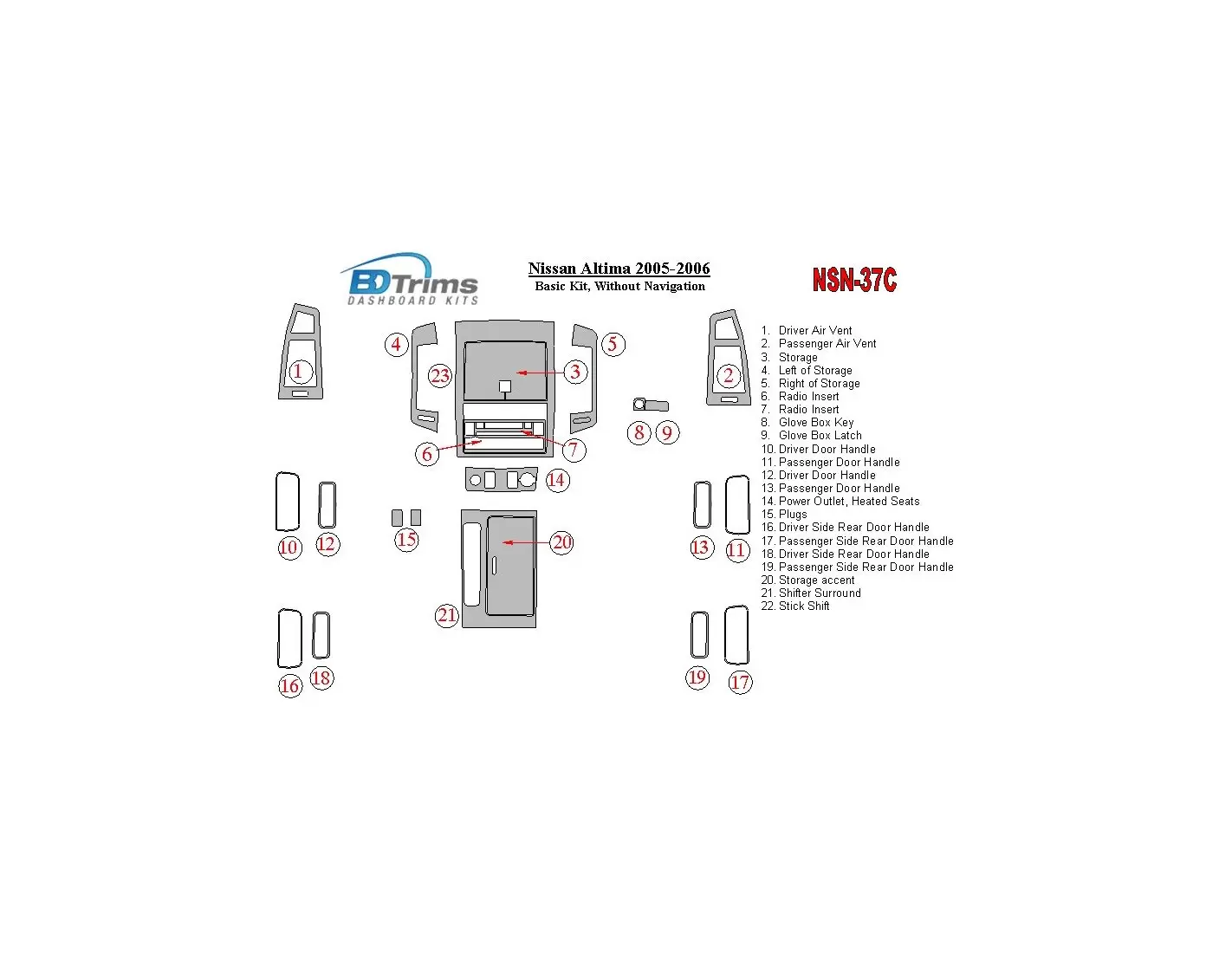 Nissan Altima 2005-2006 Basic Set Interior BD Dash Trim Kit