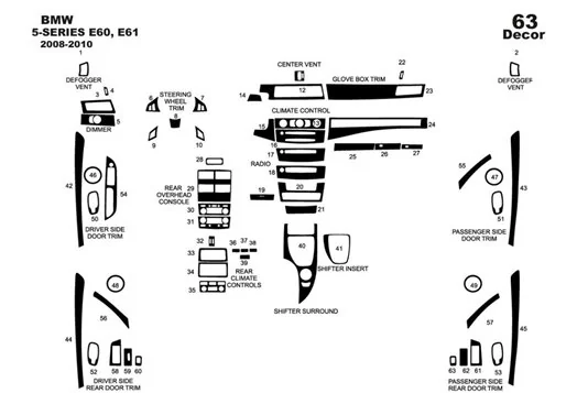 BMW-Series E60 2008-2010 3M 3D Interior Dashboard Trim Kit Dash Trim Dekor 63-Parts