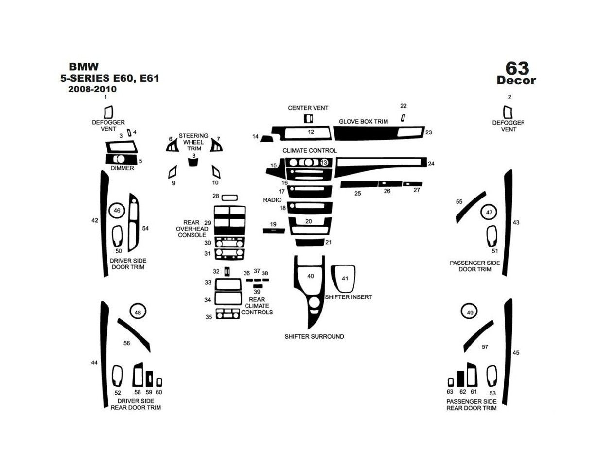 BMW-Series E60 2008-2010 3D Inleg dashboard Interieurset aansluitend en pasgemaakt op he 63-Teile