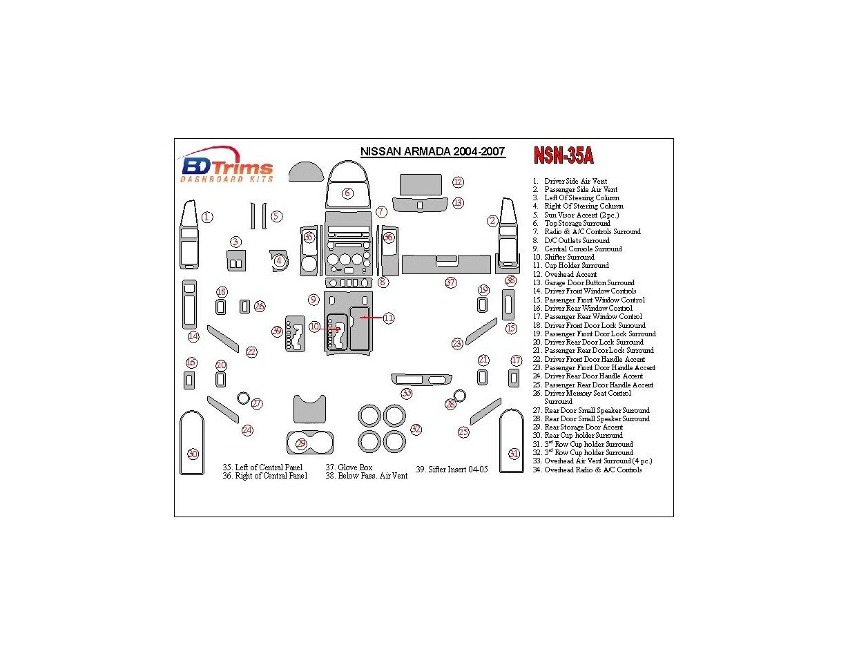 Nissan Armada 2004-2007 Ensemble Complet BD Kit la décoration du tableau de bord - 1 - habillage decor de tableau de bord