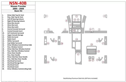 Nissan Frontier 2005-UP Basic Set BD Interieur Dashboard Bekleding Volhouder